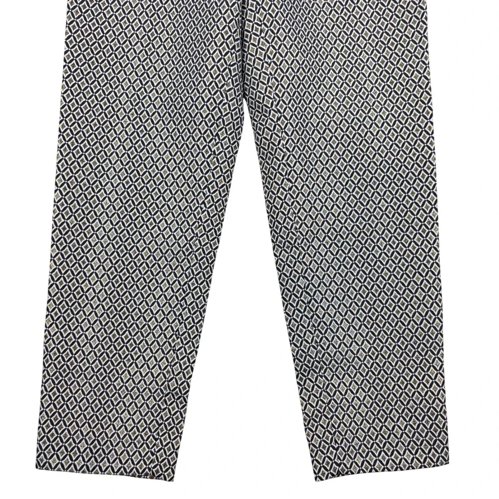 NWT Talbots Slim Ankle Pants Geo Jacquard Navy Blue Metallic Gold Trouser Size 6